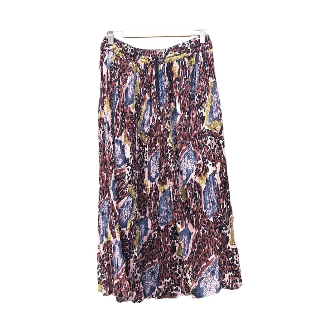 Vintage Skirt Sheer Leopard Print Pleated Midi Cotton Made in India OS
